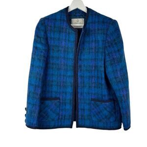 Vintage Donegal Design Mohair Wool Blazer Jacket Blue plaid size M/L